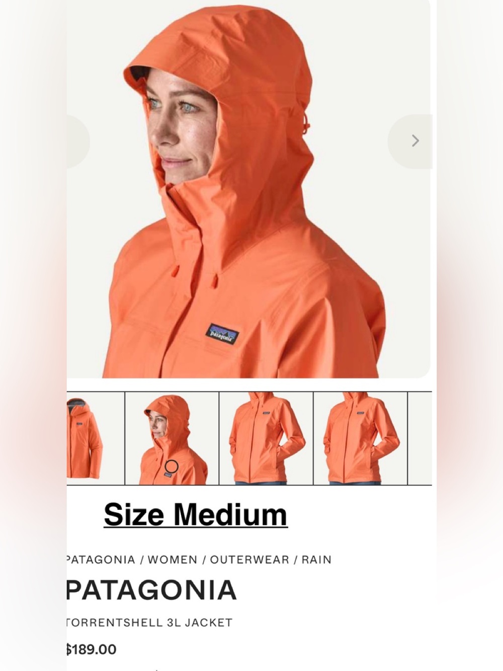 Patagonia Orange Women's Torrentshell Rain Jacket